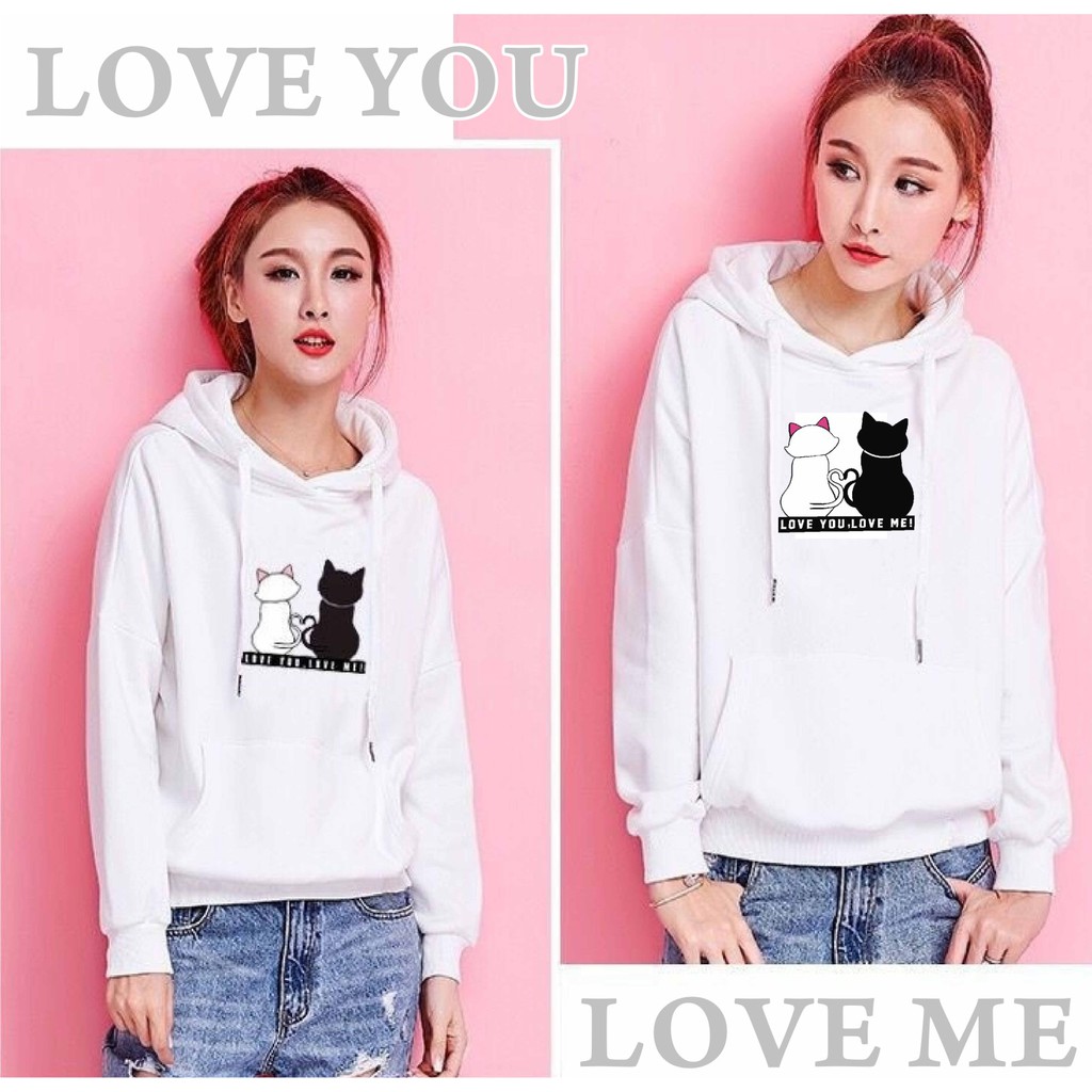 FenishaStore Sweater Hoodie Wanita Kekinian Love You Love Me Bisa Bayar Ditempat-COD