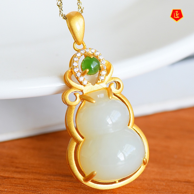 [Ready Stock]Hetian Jade Calabash Pendent Female Elegant Graceful Fashion