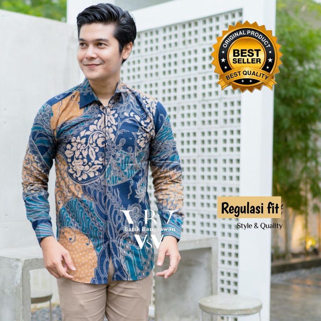 Batik Pria Lengan Panjang BATIK HRB026 motif KERATONAN size M L XL XXL Reguler