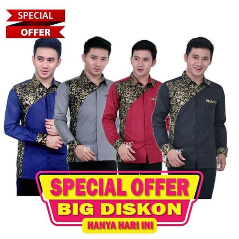 New Promo Kemeja Motif Season/baju Kantor Kenanga Exlusive Clurit Kombinasi Cocok Buat Seragam