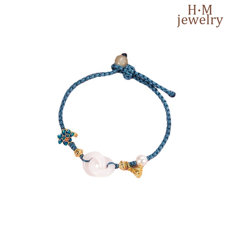 Gelang Tangan Batu Giok Hetian Aksen Mutiara Untuk Wanita