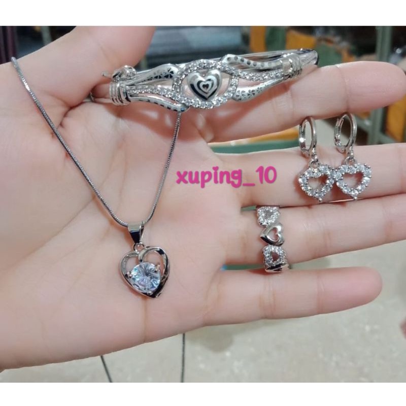 Satu set dewasa silver love lapis berlian asli mewah terkini