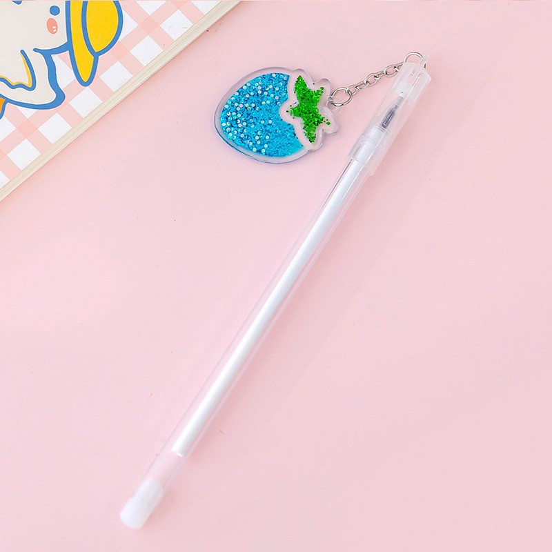 MURMURE.ID | PART 1 PULPEN GEL GANTUNGAN LUCU KARAKTER DENGAN SEQUIN GLITTER BOLPOIN LUCU UNIK PN087-STRBRY-PUTIH