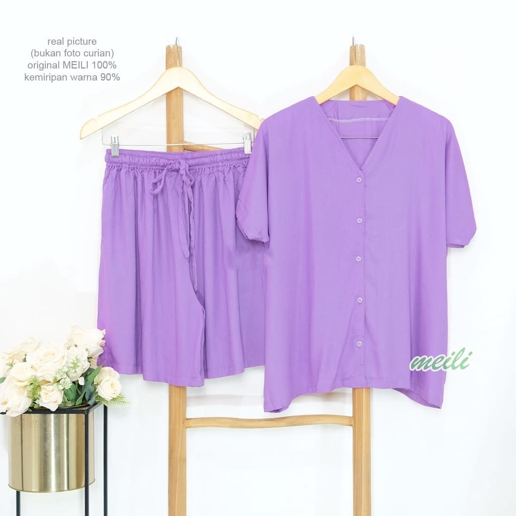 BIGSIZE | XXL 5L LD 120 140 Gemoy Oneset Rayon Polos Aneka Warna Setelan Piyama Jumbo Celana Pendek Sleep Wear Original Meili-Taro