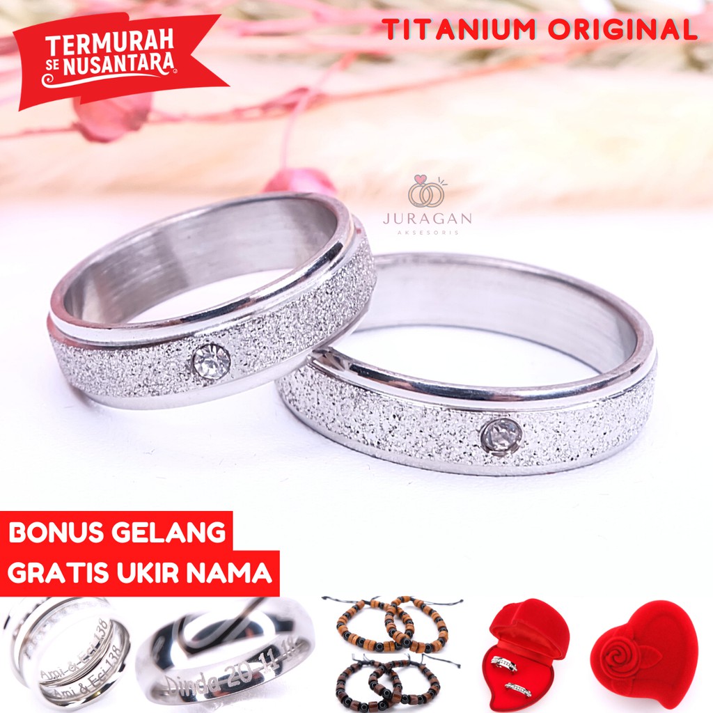 [UKIR NAMA + BOX HATI] Cincin Couple BUCIN Titanium M5 BONUS Gelang Couple