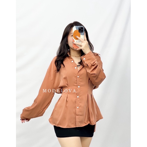 MDLV ~ 8851# Vivian Adjustable Waist Shirt Blouse Korea Blouse Premium Import Fashion Import