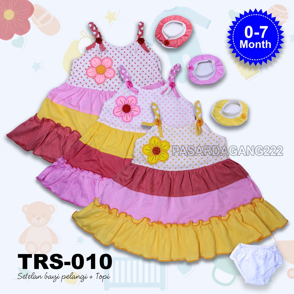 SETELAN Setelan Rok Bayi Pelangi + Topi TRS-010 LENGAN PELUNTIR