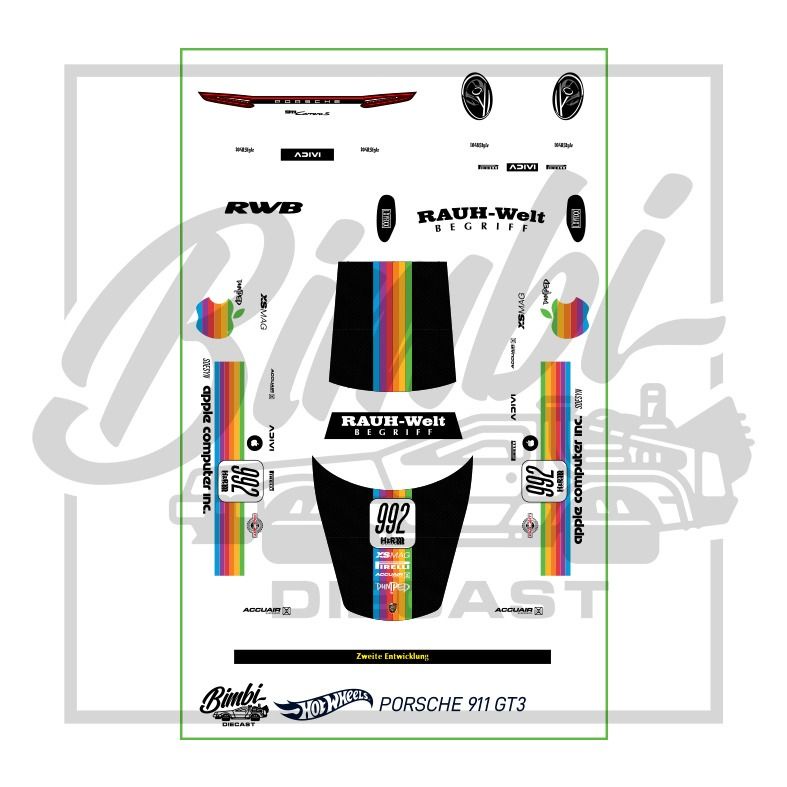 Decal RWB Porsche 911 GT3 apple custom diecast hotwheels