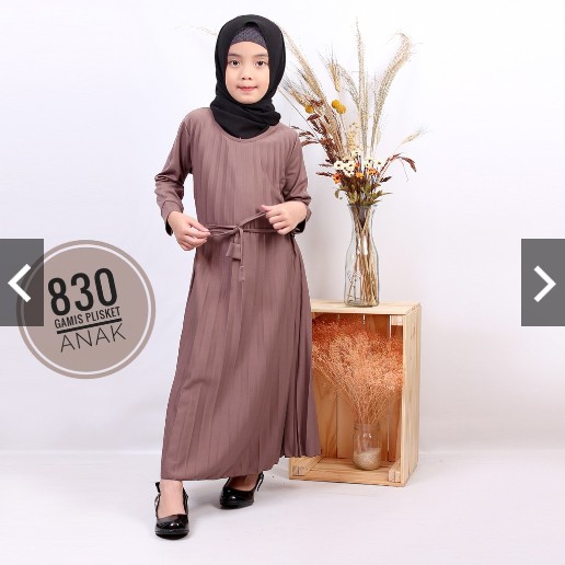 RR 830 - GAMIS PLISKET ANAK TALI PINGGANG SD PEREMPUAN ANAK KECIL CANTIK MUSLIM SYARI MAXI