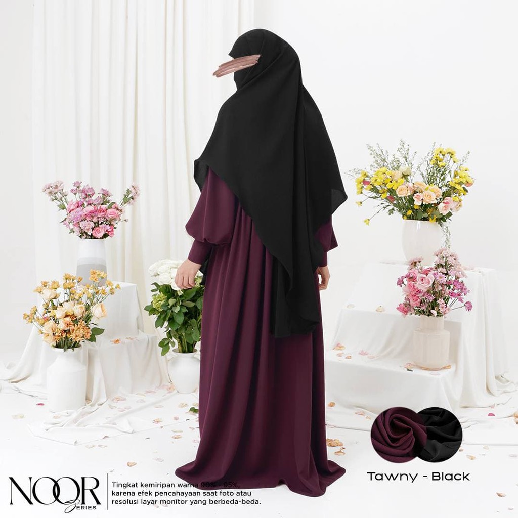 NOOR SERIES Set Abaya + French Khimar by Saleeha warna Tawny - Black