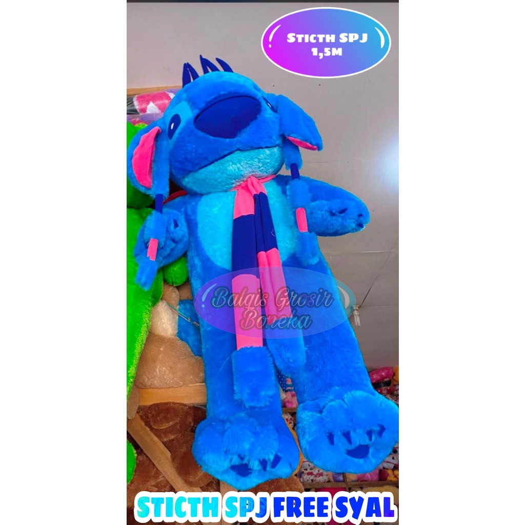 Boneka Stitch Syal Super Jumbo bahan bulu resfur tinggi 1,5 meter