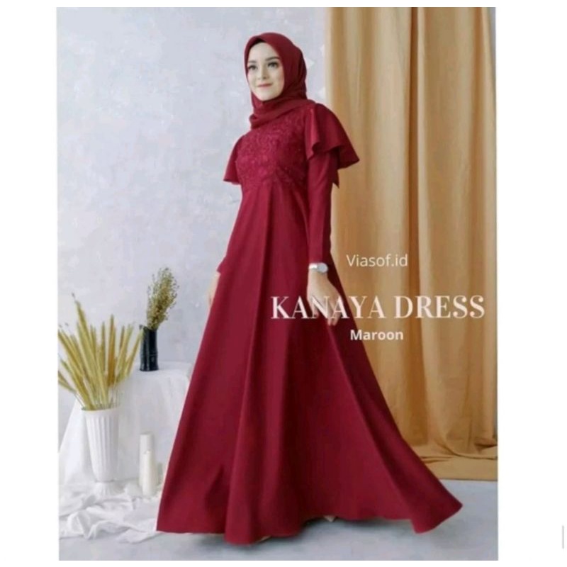 Kanaya Dress / Size M - L - XL/ Gamis  Brukat Tile Mutiara/ Gamis Muslim Wanita/ Gamis Modern