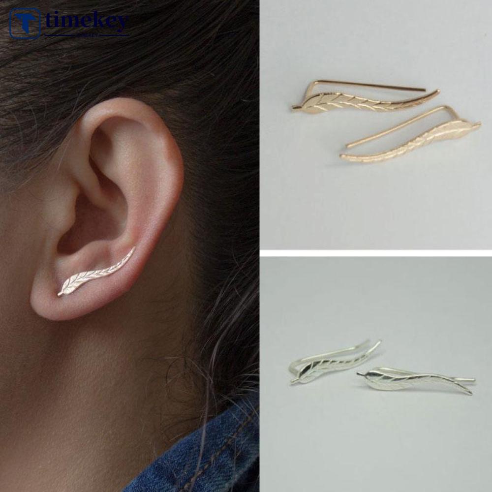 Timekey 1 Pasang Anting Tusuk Gantung Desain Daun Rambat Alam Untuk Wanita A7K8