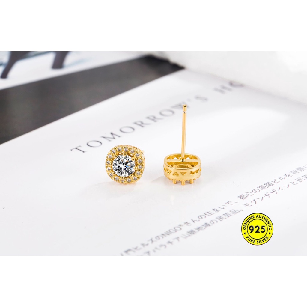 Anting Tusuk Sterling Silver 925 Bentuk Kotak Hias Berlian Imitasi Gaya Eropa / Amerika Untuk Wanita