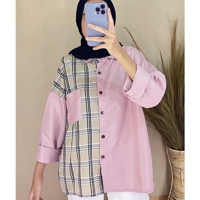 VS - Kemeja Tarisa | Kemeja TwoTone Kotak Flanel / Kemeja Wanita Kotak Two Tone