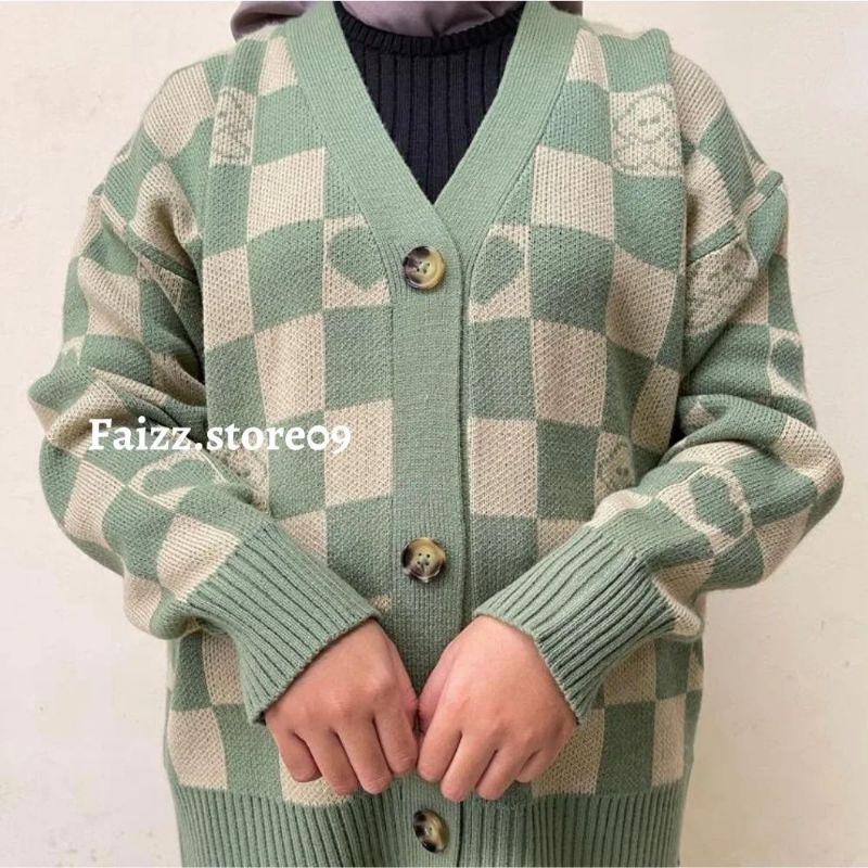 JASMINE CARDY RAJUT IMPORT OVERSIZE/CARDIGAN MOTIF KOTAK CATUR LOVED BAHAN RAJUT TEBAL LEMBUT PREMIUM STORE09 MURAH