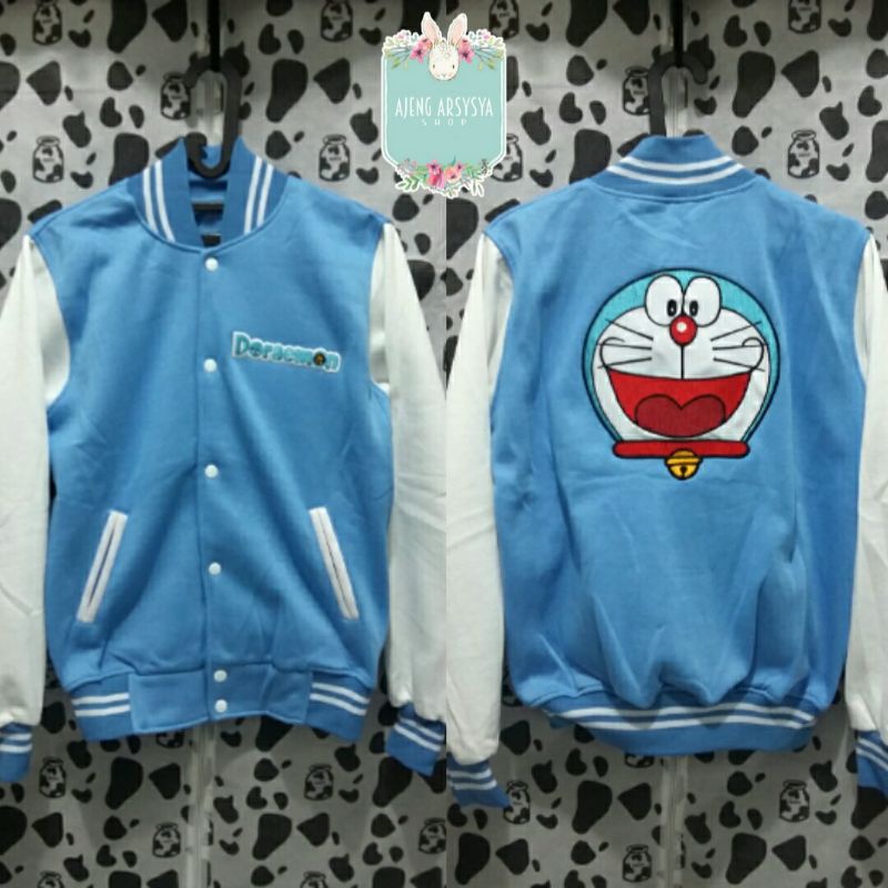 Jaket Baseball Biru Putih Doraemon