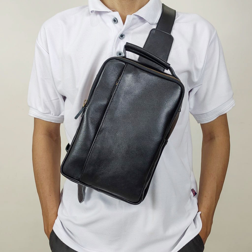 EVOS Tas Selempang Kulit Asli Sling Bag Cowok Pria Laki Keren Kekinian