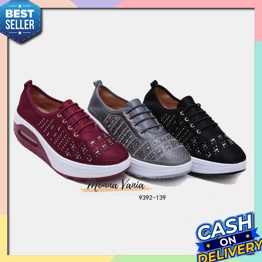 Sepatu Kasual Wedges Wanita Porto Karet - Ros LT72 Monna Vania - [3 Warna] Wedges 5 Cm Slip-On Women