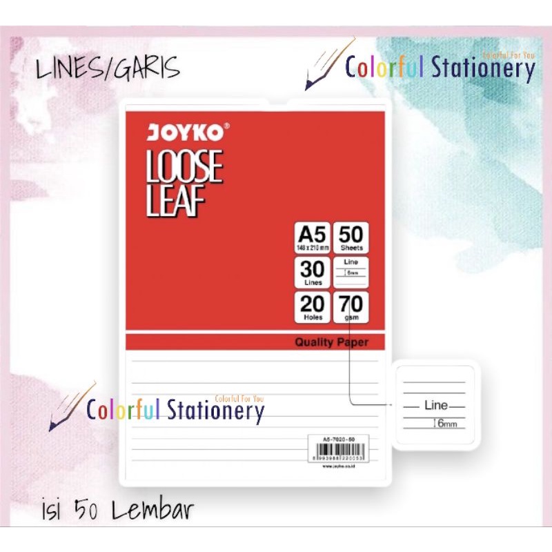 

Loose Leaf / Kertas Binder GARIS Joyko A5 50 Lembar