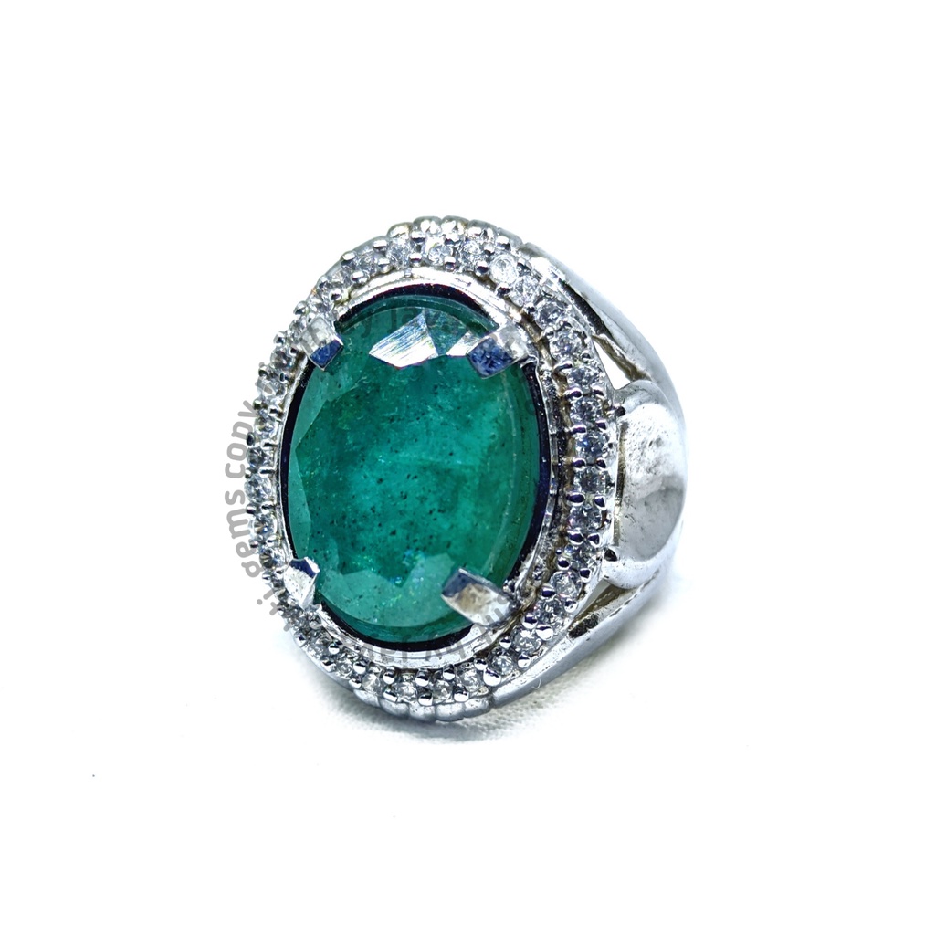 Natural Batu Permata Emerald Berly Zamrud Colombia Ring Alpaka EBZC05