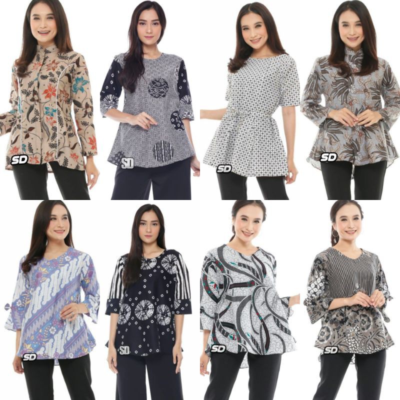 Atasan Blus Batik Wanita Modern Halus Dolby Kombinasi Brokat Polos