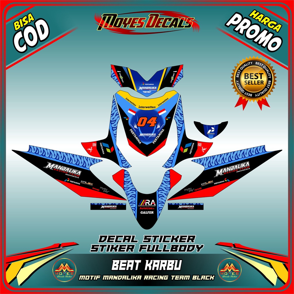 Decal Stiker Beat Karbu - Motif Mandalika Racing Team Black
