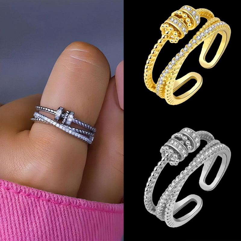 Perhiasan Cincin Couple Bahan Tembaga Hias Manik-Manik Zirkon Untuk Pria Dan Wanita