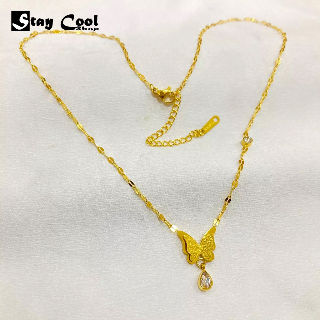 Kalung Titanium Anti Karat Kupu Kupu Wanita Aksesoris Korean Style Anti Karat Dan Luntur Bisa Cod Bayar Ditempat