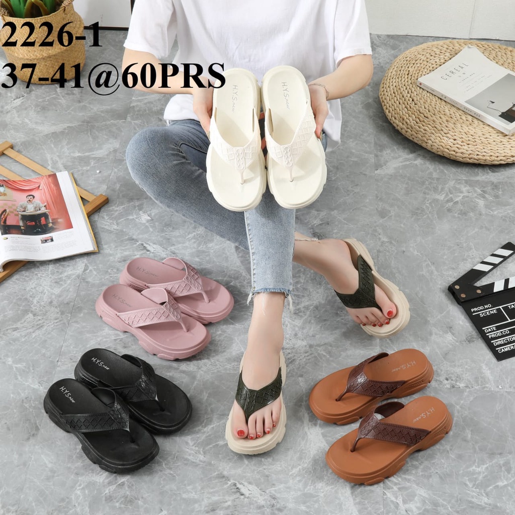 Sandal Jepit Wanita Import Sol Tebal Motif Anyam Kotak &amp; Anyam Polos Winola Collection WNL 2226-1/2226-4