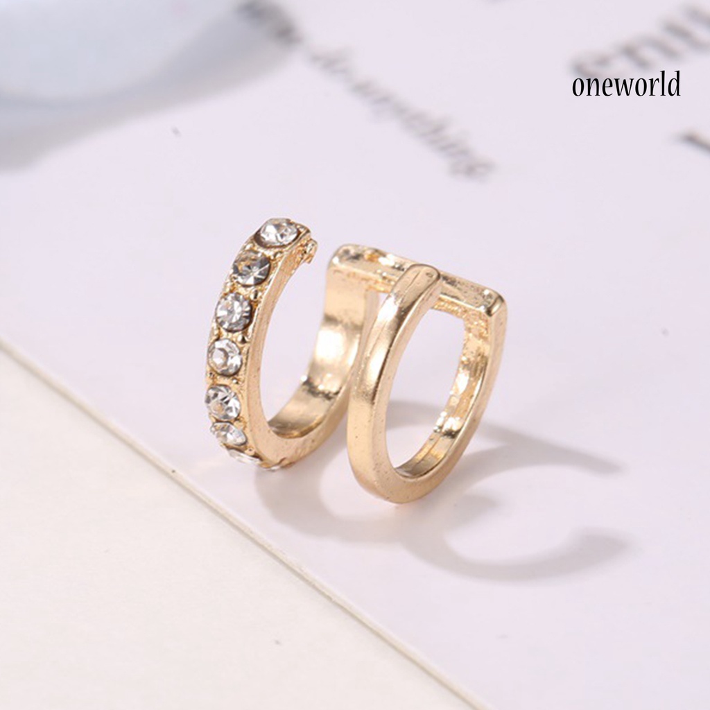 OW# 1Pc Exquisite Double U-shaped No Piercing Rhinestone Ear Cuff Ear Clip Jewelry Accessory