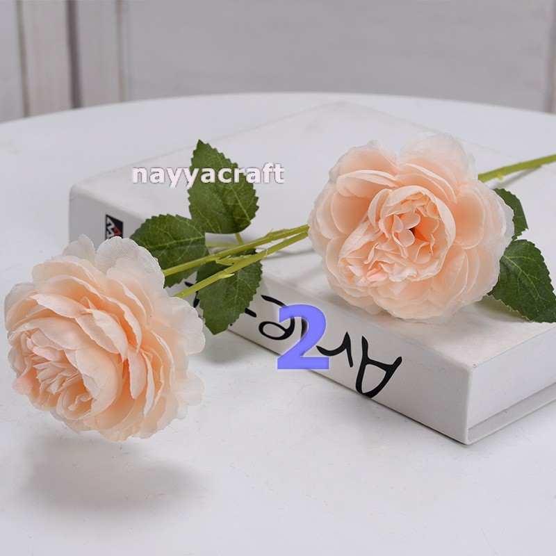 bunga peony artificial tangkai 3 cabang flower bunga artifisial Kepala bunga peony artifisial besar-2