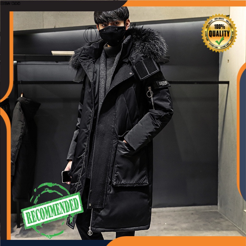 2021  Panjang Jaket Dilepas Topi Besar Bulu Kerah Pria Jaket Jaket Overknee Tebal Trendi mantel Pria