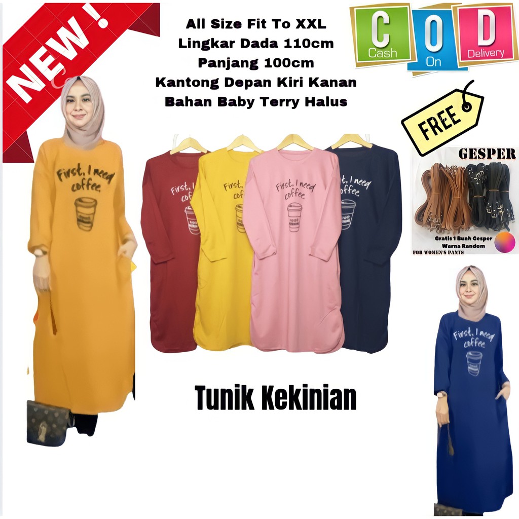 Baju Kaos Tunik Wanita Muslim Modern Terbaru Kekinian Babyterry | Atasan Cewek Lengan Panjang