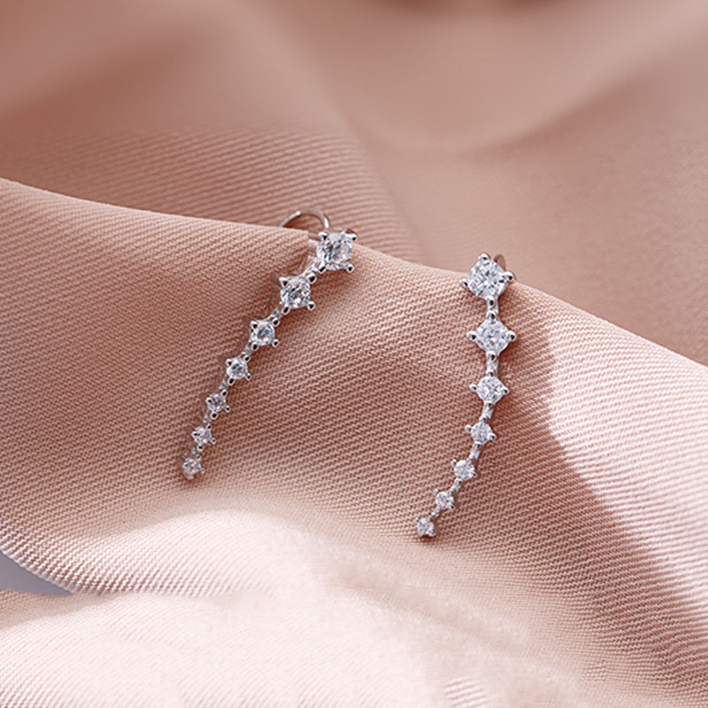 Anting Giwang Model Bintang Warna Silver Dengan Kristal Zircon Untuk Wanita