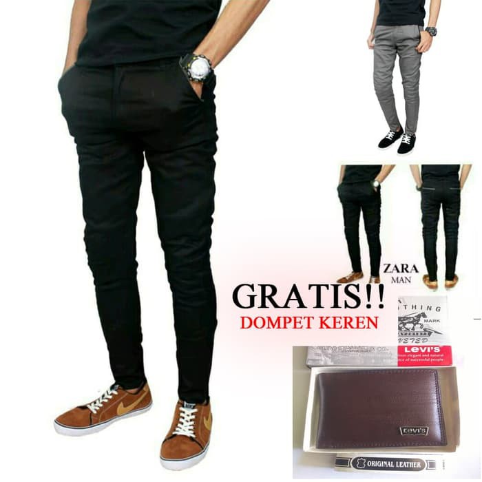 PAKET HEMAT! CELANA Pria SLIMFIT Panjang chino KERJA HARIAN HITAM MOCCA ABU GREY CREAM FREE DOMPET