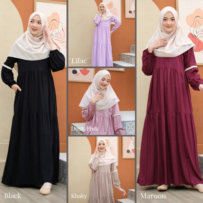 Alaris Gamis/ilona dress/homedress muslim gamis katun rayon baju muslim santai dress babydoll gamis 