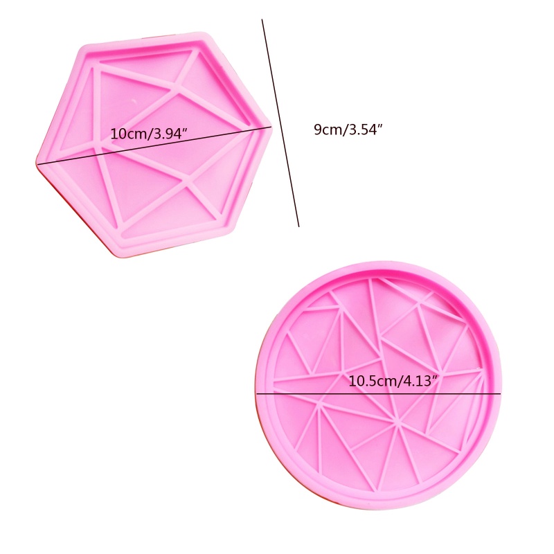 Siy Geometri Polygon/Round Coaster UV Crystal Epoxy Resin Mold Cup Mat Silicone Mold