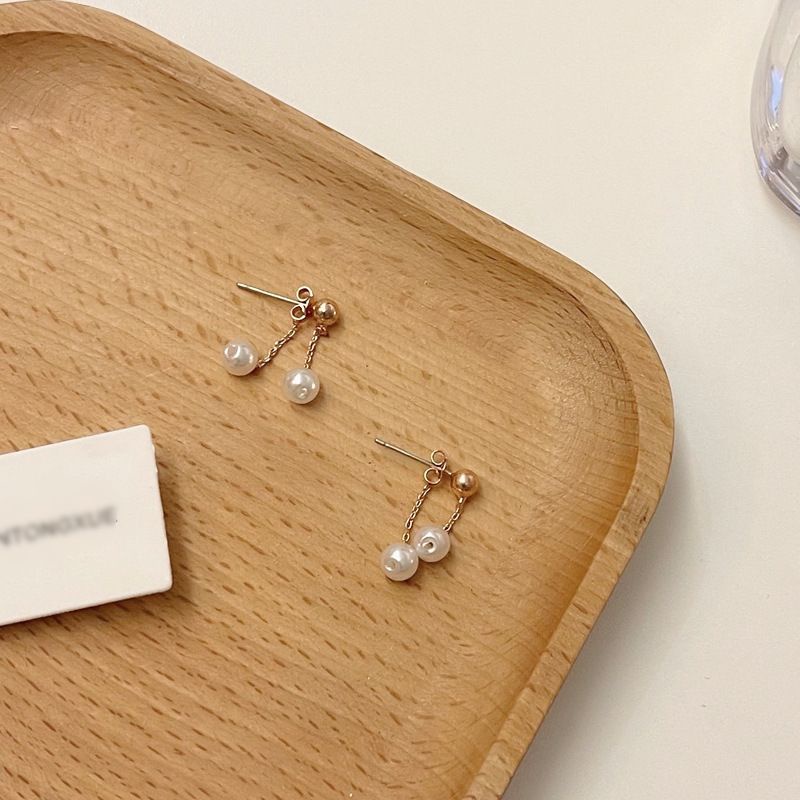 Anting Mutiara Wanita Double Rantai Korean Style Premium Import