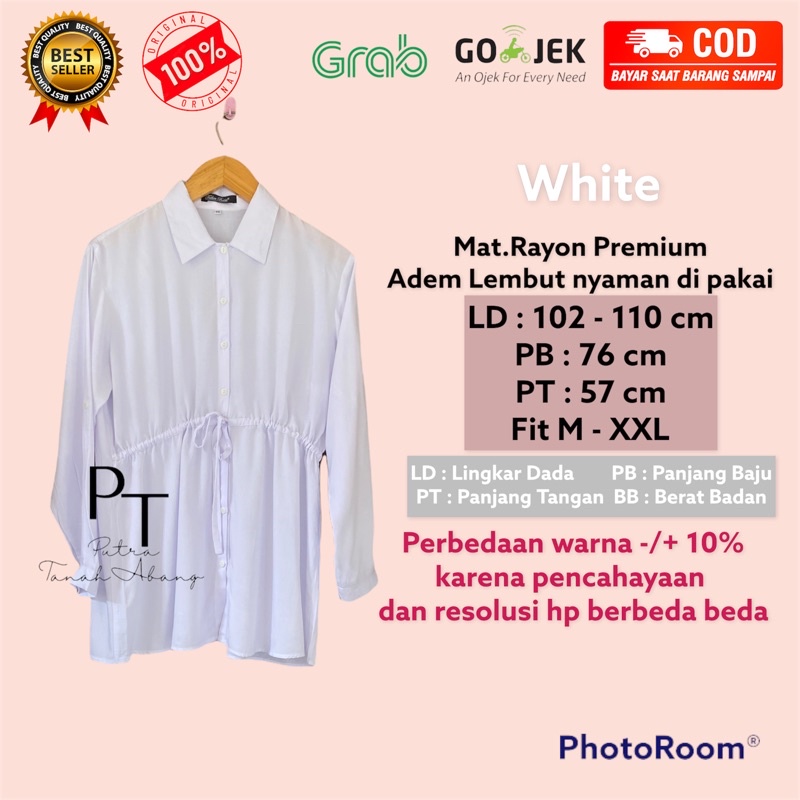 atasan kemeja polos white putih bersih Fathin Basic pakaian outer baju wanita cewek perempuan dewasa