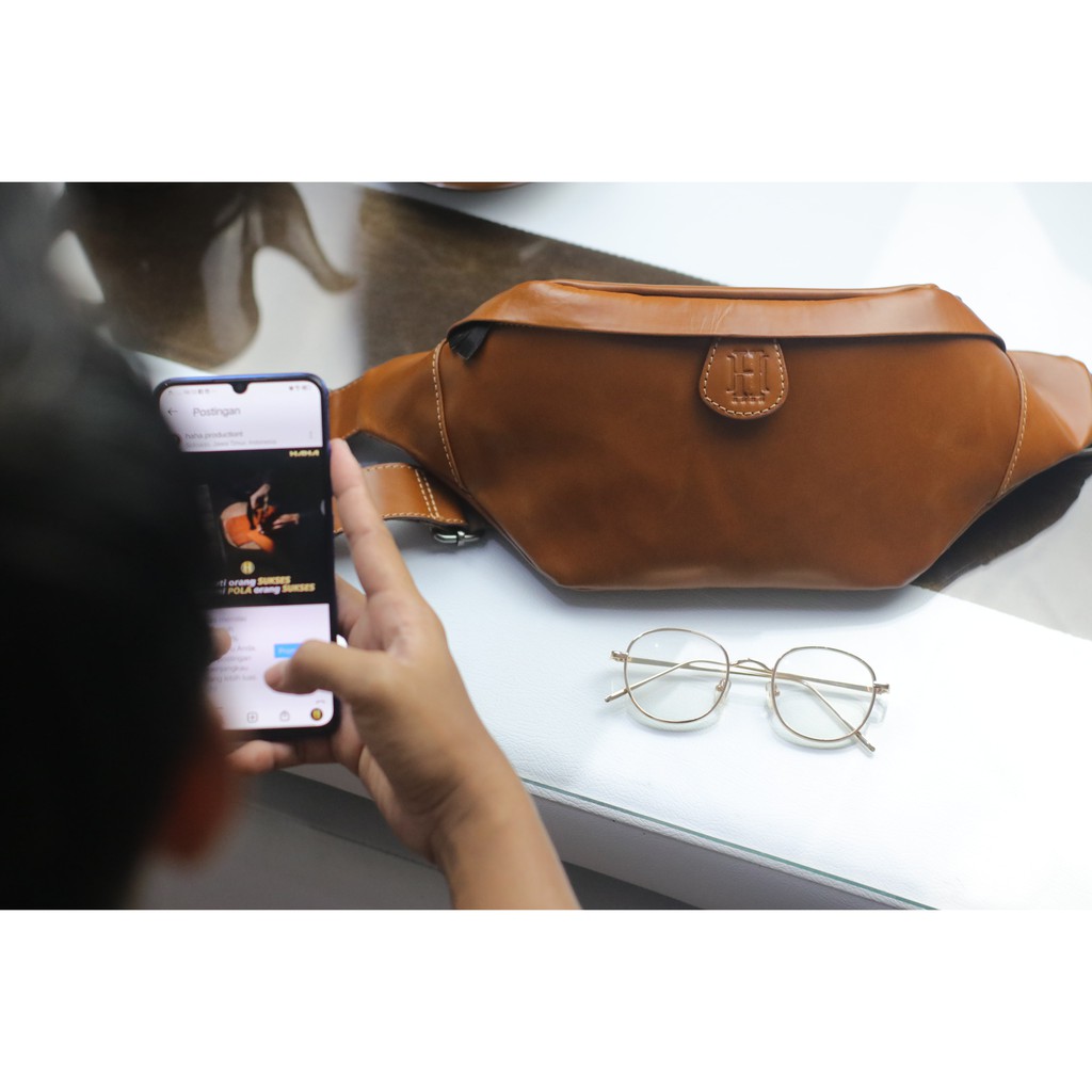 Slingbag Kenji Tas Slempang Selempang Dada Slingbag Waistbag bahan 100% Kulit Asli Pria Laki Cowok