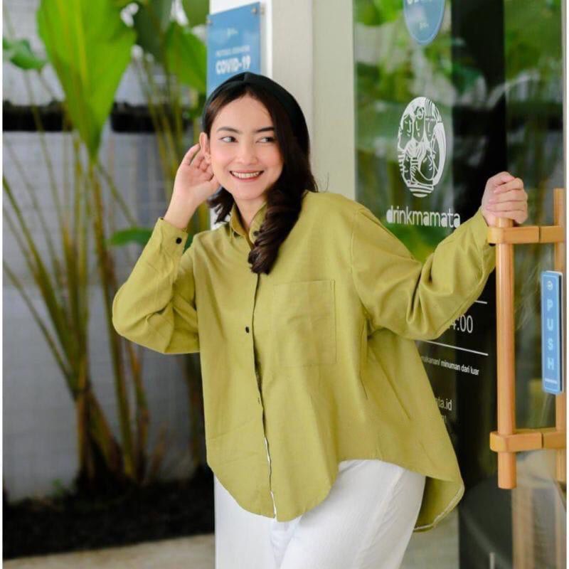 OLIVIA KEMEJA LINEN OVERSIZE HITS OOTD ALA SELEBGRAM FASHION WANITA TERMURAH