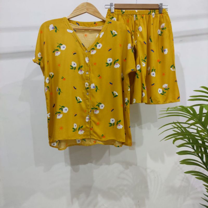 0PIYAMA KANCING PENDEK | PIYAMA BUSUI PENDEK | PIYAMA RAYON | BAJU TIDUR MURAH-KCB 30