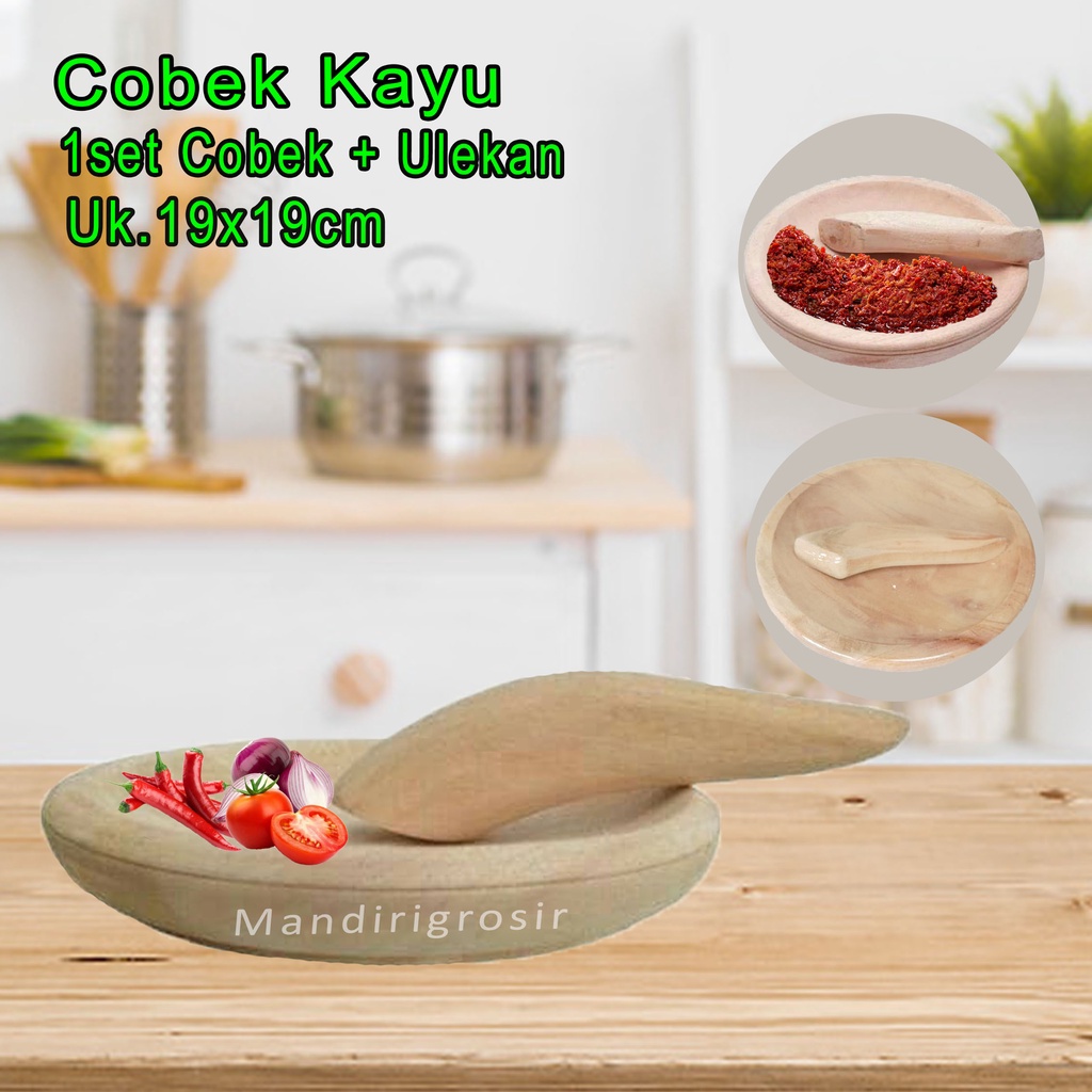 1set Cobek + Ulekan *Cobek Kayu Tanggung * Cobek Bulat Polos * Uk.19x19cm