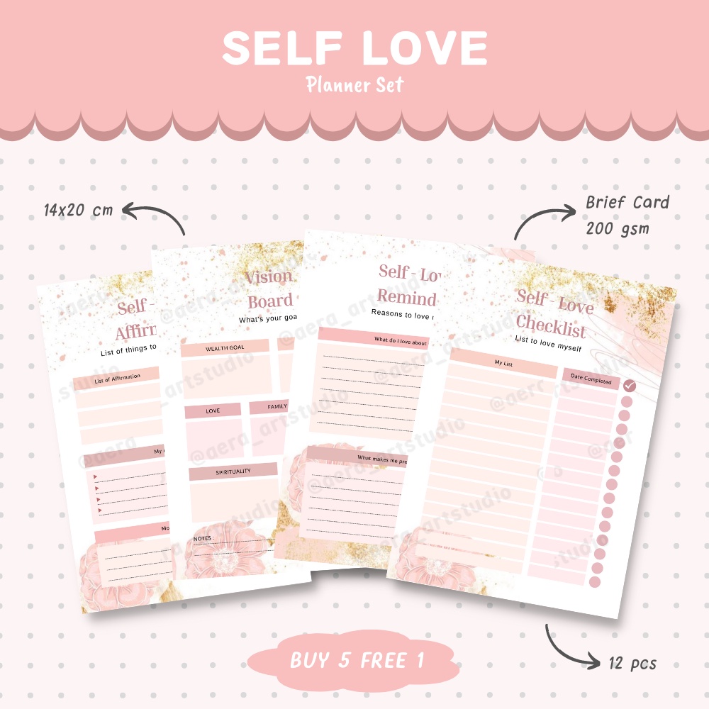 

(12 pcs) Self Love : Planner Set - by Aera Art Studio | Self Love Journal - Personal Growth - Vision Board - Self Improvement - Love Yourself Journal - Reminder - Tracker - Goals