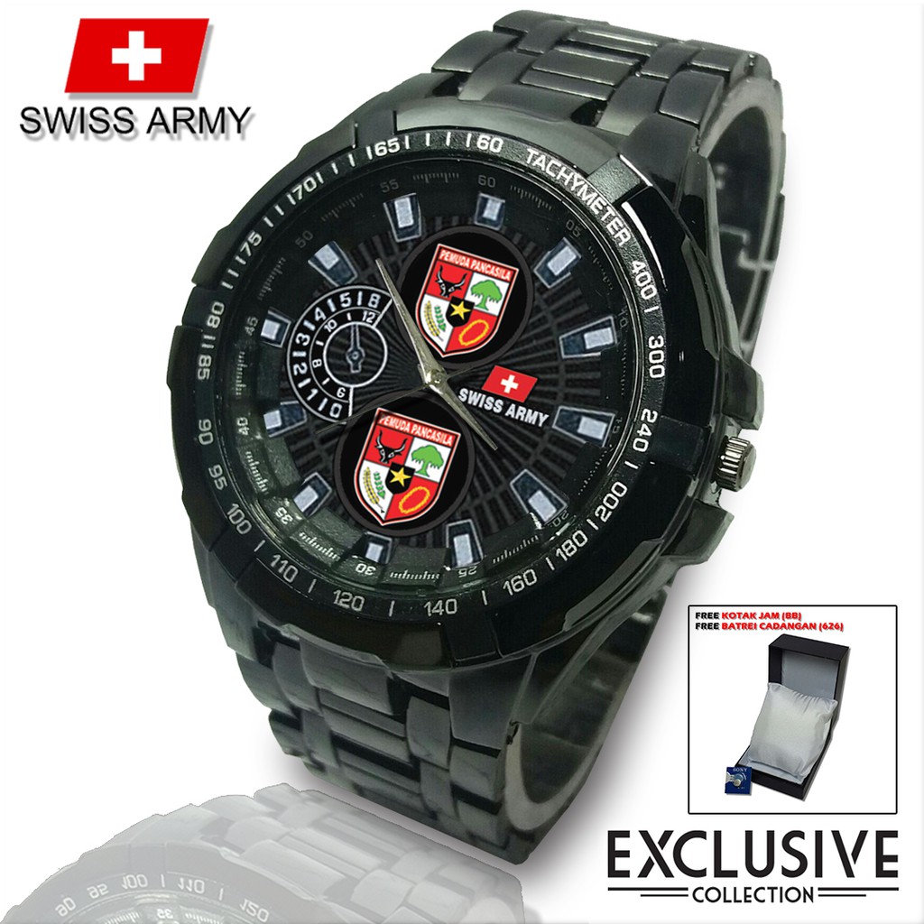 (Istimewa Bossque) Jam PEMUDA PANCASILA Rantai Sport (Black Doff)