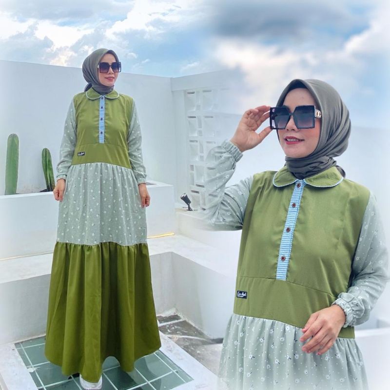 GAMIS QUEEN HIJAU DRESS CESAN HIJAB || MOUNEERASHOP