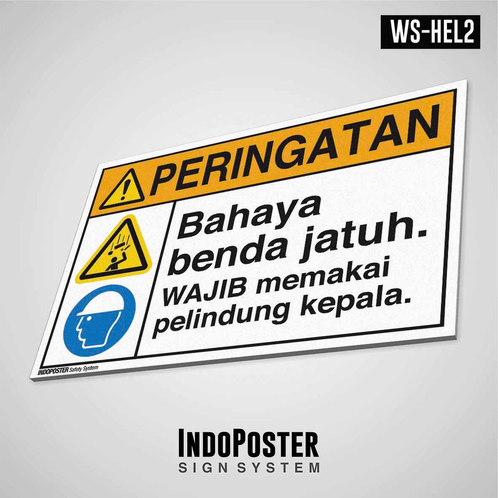 

Safety Sign Rambu K3 PVC ANSI Bahaya Benda Jatuh Wajib Memakai Helm M 45x30cm