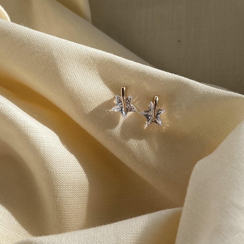 Anting Wanita Rhodium Anti Karat Bentuk Bintang dan Bulat - Aurora Rhodium Earrings-Bintang