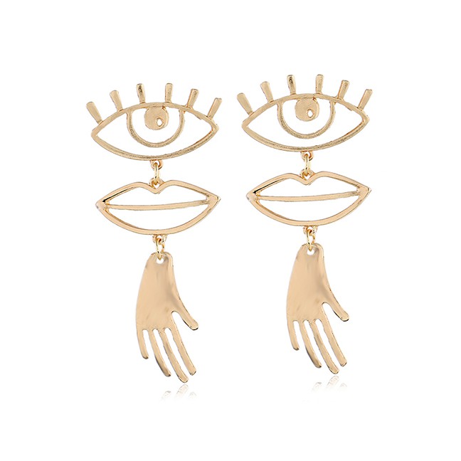 LRC Anting Tusuk Fashion Gold Metal Eyebrows Shape Earrings A57518